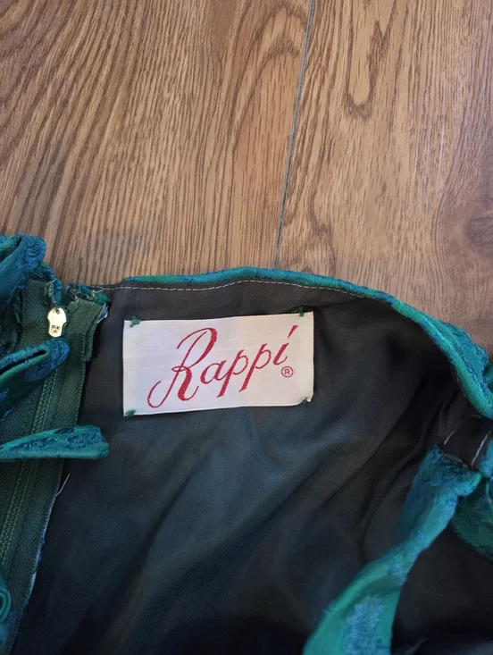 Vintage 1950s RAPPI Emerald Green Floral Brocade Gown - Rare 25" Wasp Waist - Picture 7 of 16